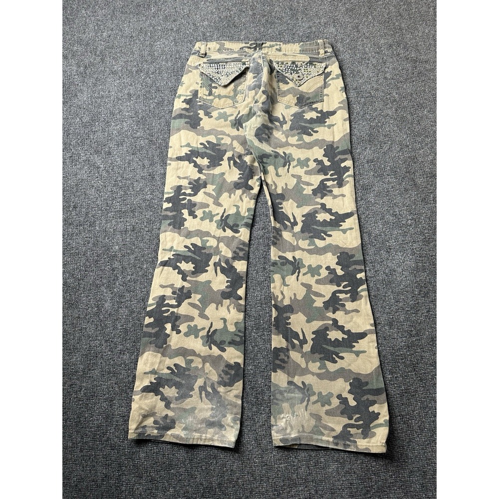 Womens Camo Pants True People Rhinestone Flare Bootcut Denim, Size 11